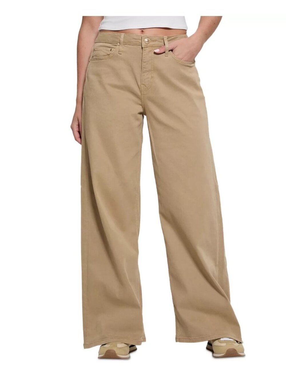 GUESS Womens Bellflower Mid-Rise Wide-Leg Jeans Sand Beige Size 31x32 MSRP $128